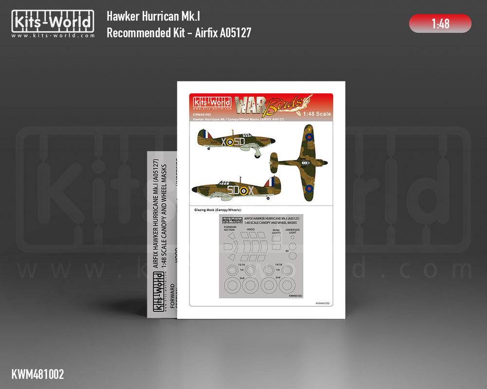 Kits-World KWM481002 1:48 Hawker Hurricane Mk.I wheels & canopy frame paint mask