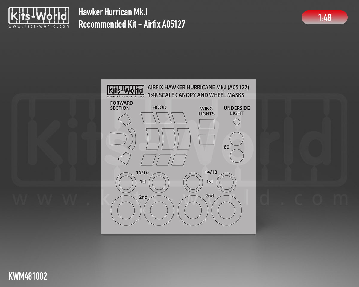 Kits-World KWM481002 1:48 Hawker Hurricane Mk.I wheels & canopy frame paint mask