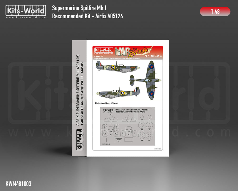 Kits-World KWM481003 Spitfire Mk.I Wheel/Canopy Paint Masks 1:48