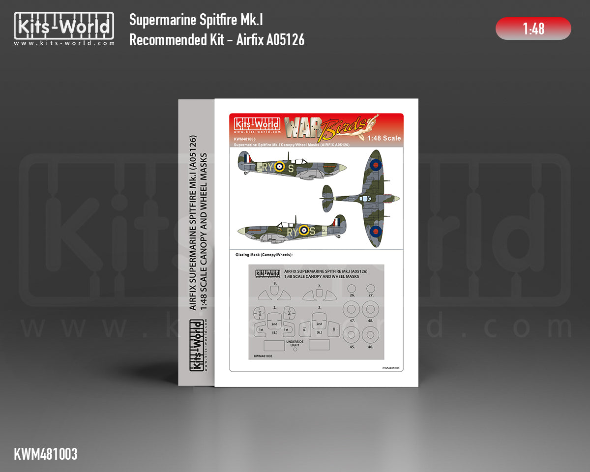 Kits-World KWM481003 Spitfire Mk.I Wheel/Canopy Paint Masks 1:48
