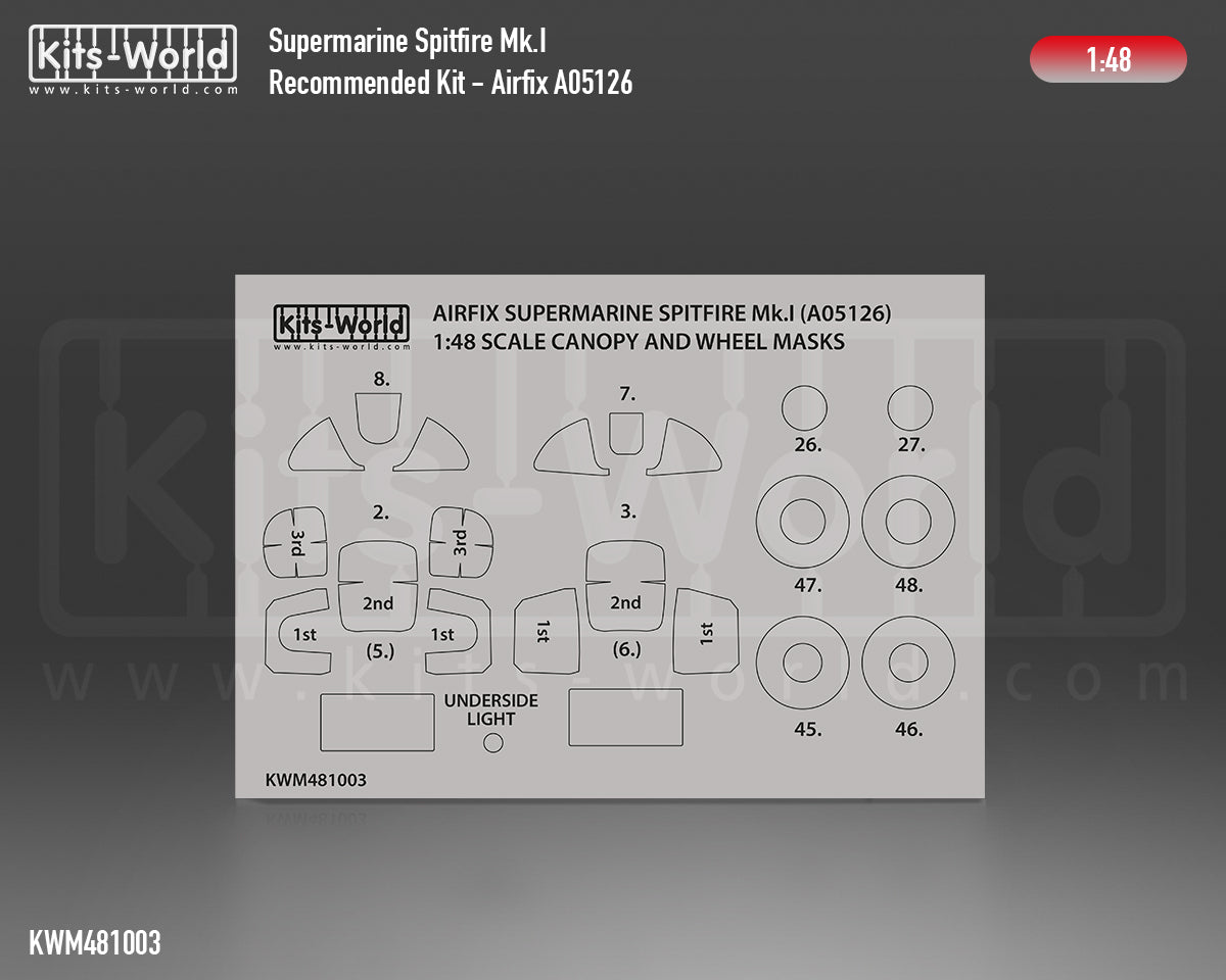 Kits-World KWM481003 Spitfire Mk.I Wheel/Canopy Paint Masks 1:48