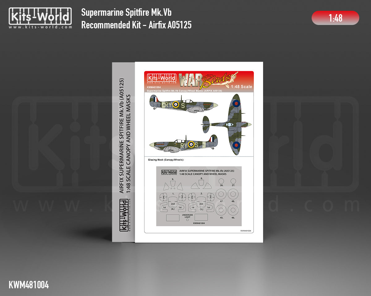 Kits-World KWM481004 Spitfire Mk.Vb Wheel/Canopy Paint Masks 1:48