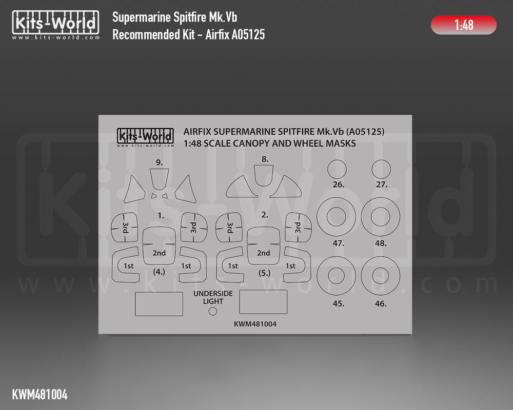 Kits-World KWM481004 Spitfire Mk.Vb Wheel/Canopy Paint Masks 1:48