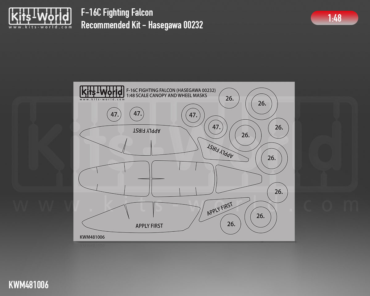 Kits-World KWM481006 F-16C Fighting Falcon Wheel/Canopy Masks 1:48