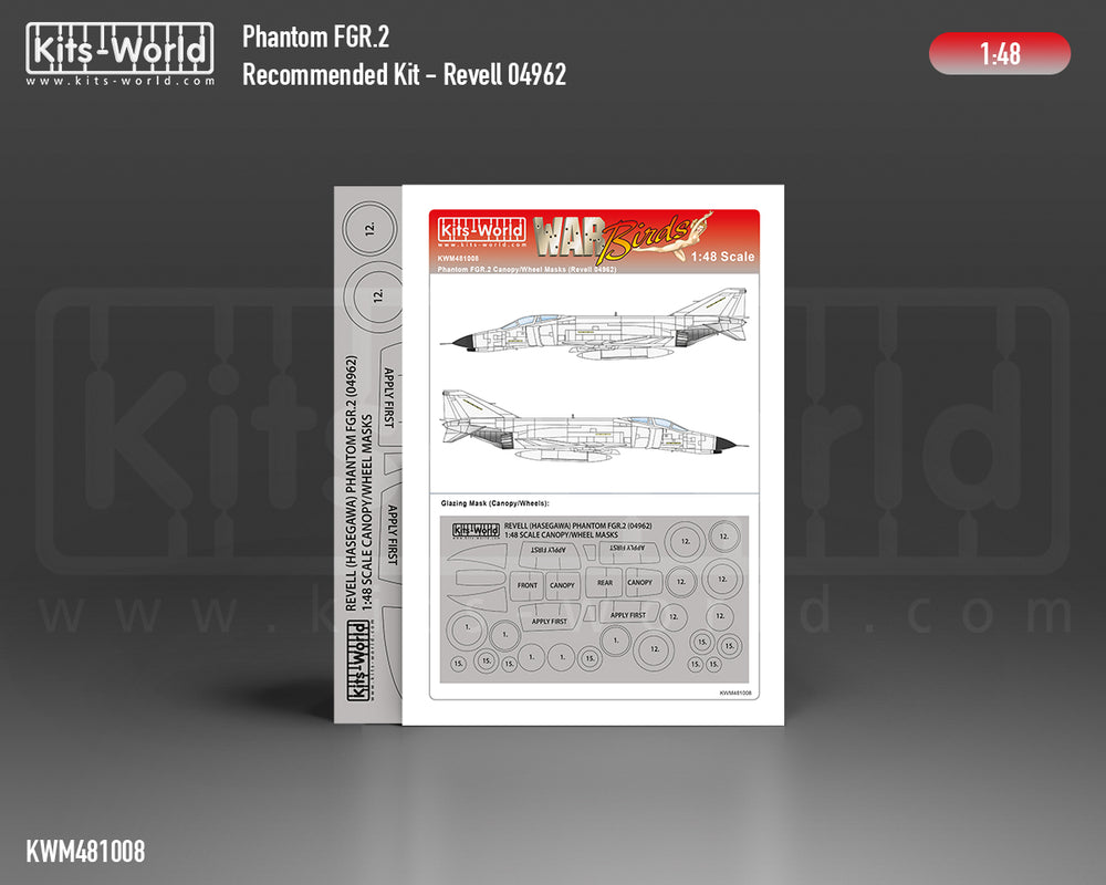 Kits-World KWM481008 1:48 McDonnell F-4 Phantom wheels & canopy frame paint mask