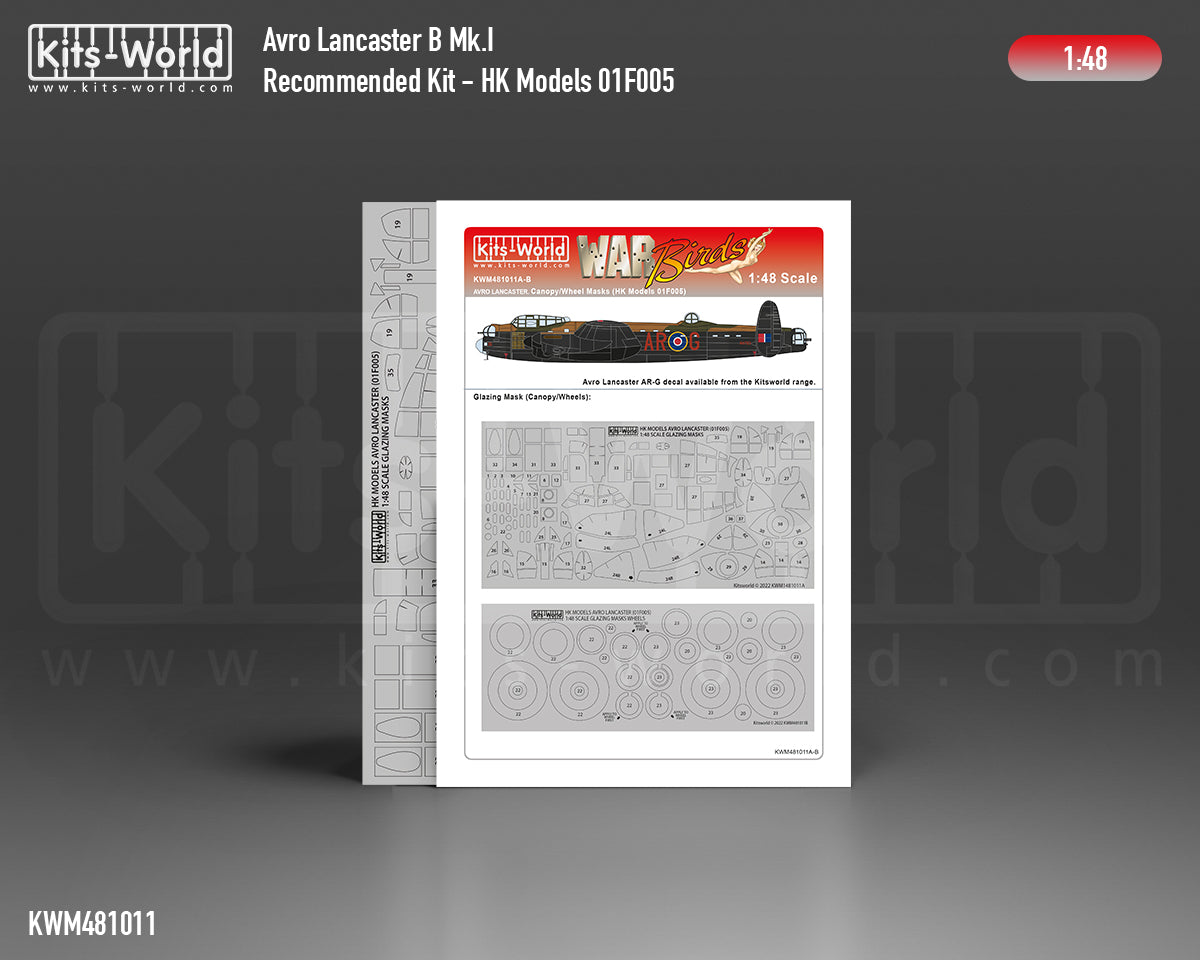 Kits-World KWM481011 1:48 Avro Lancaster B Mk.I wheels & canopy frame paint mask