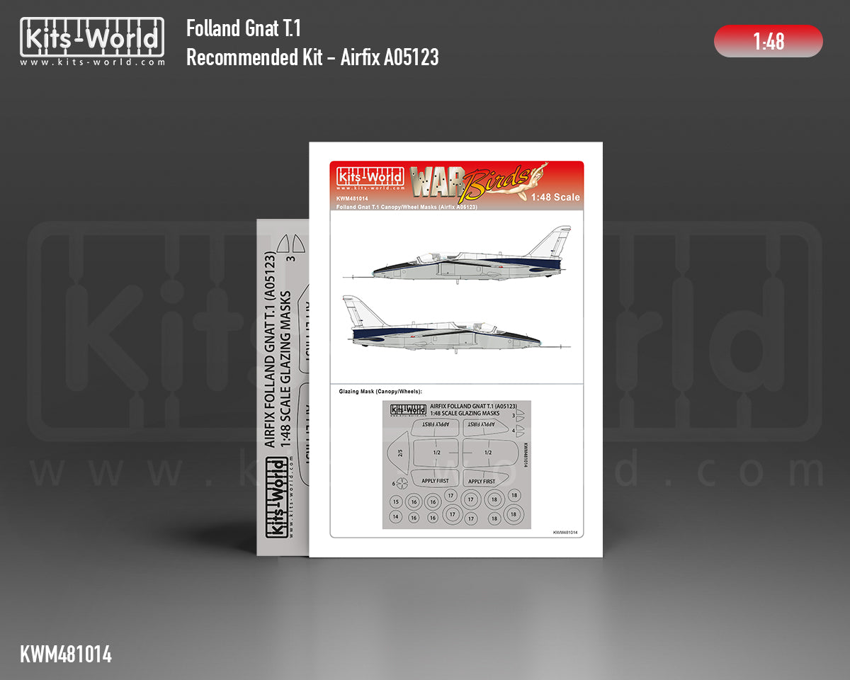 Kits-World KWM481014 1:48 Folland Gnat T.1 wheels and canopy frame paint mask
