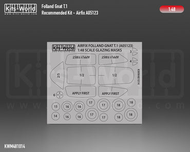 Kits-World KWM481014 1:48 Folland Gnat T.1 wheels and canopy frame paint mask