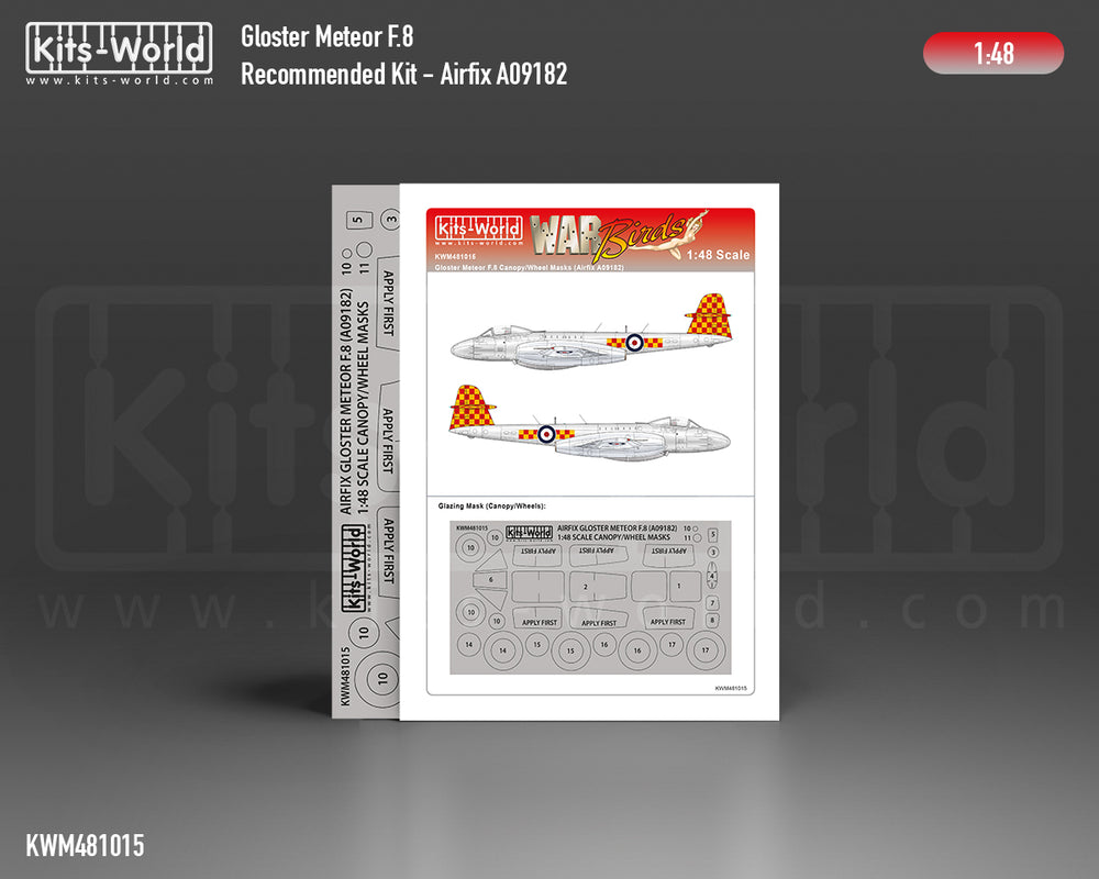 Kits-World KWM481015 1:48 Gloster Meteor F.8 wheels and canopy frame paint mask