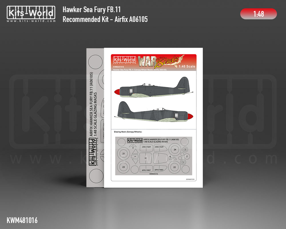 Kits-World KWM481016 1:48 Hawker Sea Fury FB.11 wheels & canopy frame paint mask