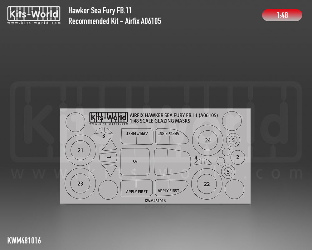 Kits-World KWM481016 1:48 Hawker Sea Fury FB.11 wheels & canopy frame paint mask
