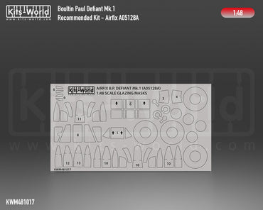 Kits-World KWM481017 Defiant Mk.I Wheel/Canopy Paint Masks 1:48