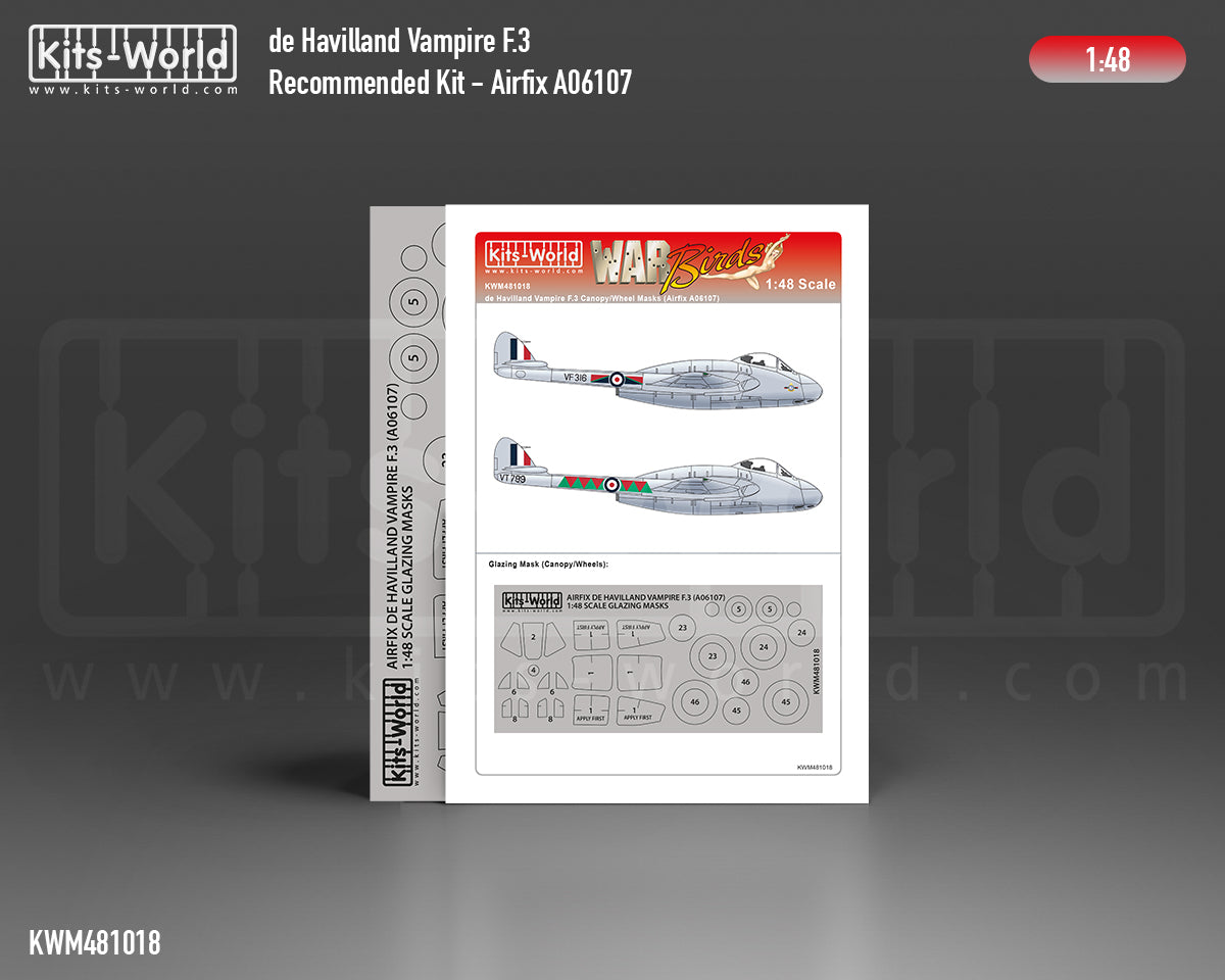 Kits-World KWM481018 1:48 de Havilland Vampire F.3 wheels & canopy mask