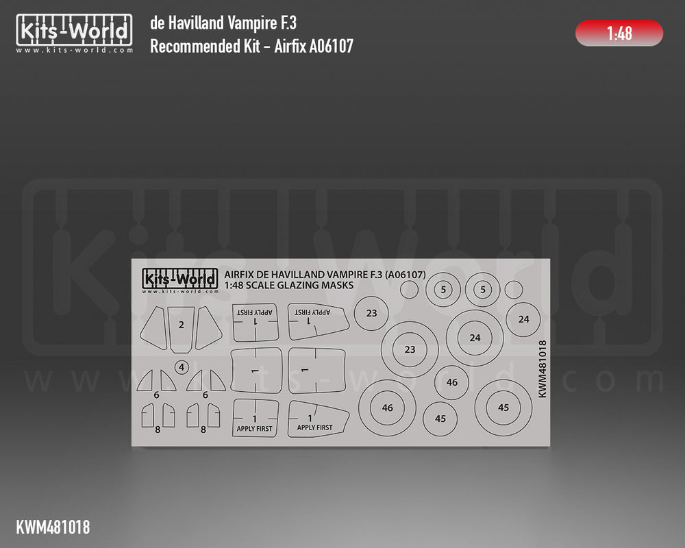 Kits-World KWM481018 1:48 de Havilland Vampire F.3 wheels & canopy mask