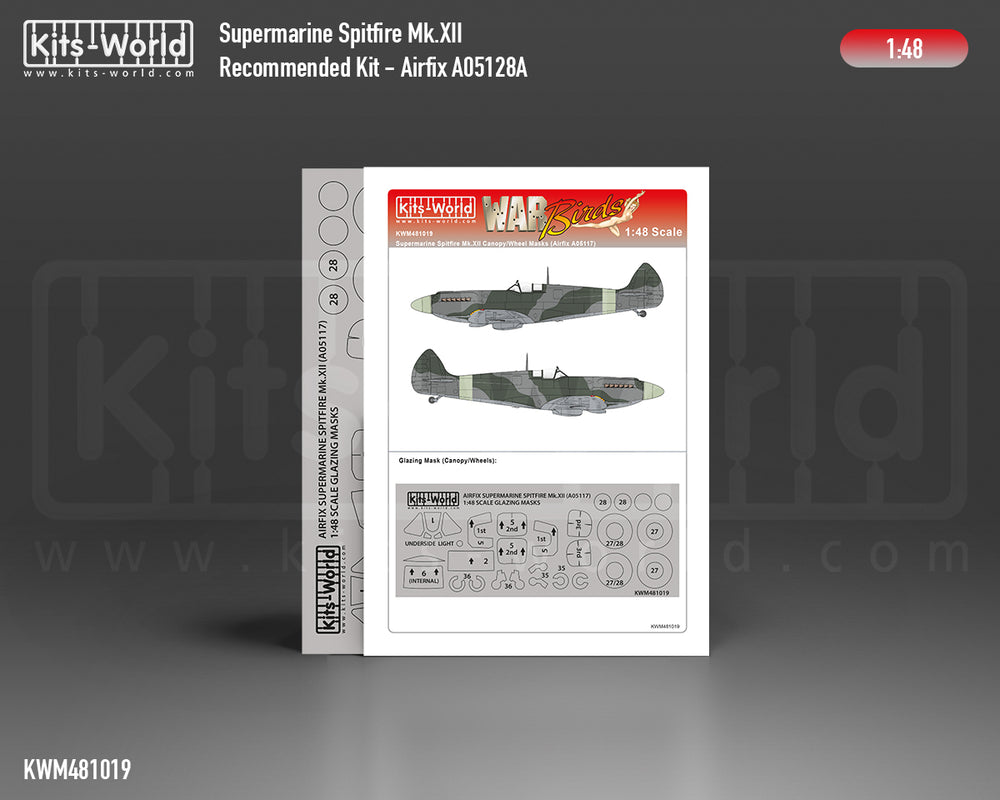 Kits-World KWM481019 Spitfire Mk.XII Wheel/Canopy Paint Masks 1:48