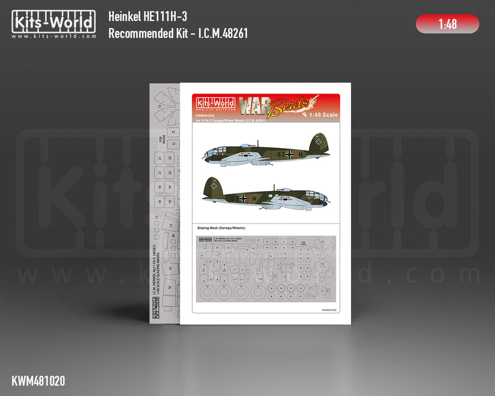 Kits-World KWM481020 1:48 Heinkel He-111H-3 wheels and canopy frame paint mask