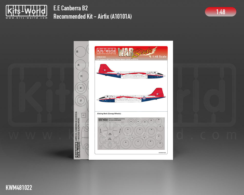 Kits-World KWM481022 1:48 BAC/EE Canberra B.2/B.20 wheels & canopy mask