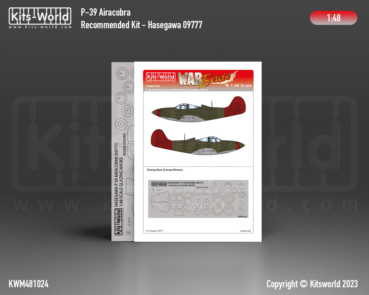 Kits-World KWM481024 1:48 Bell P-39 Airacobra wheels & canopy frame paint masks