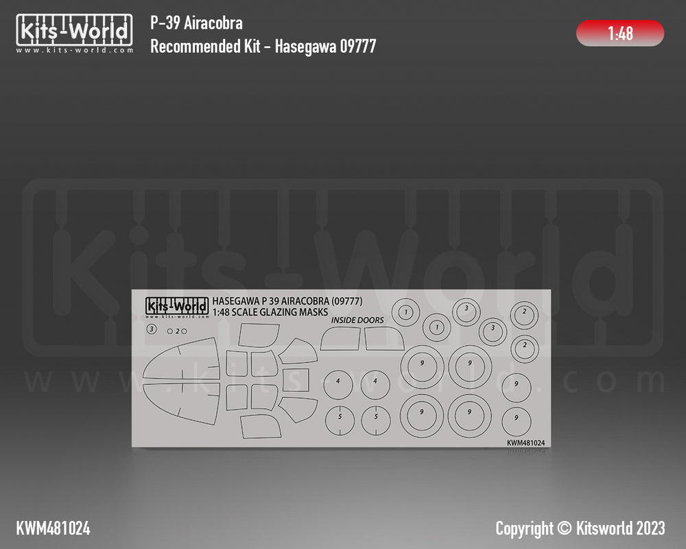 Kits-World KWM481024 1:48 Bell P-39 Airacobra wheels & canopy frame paint masks