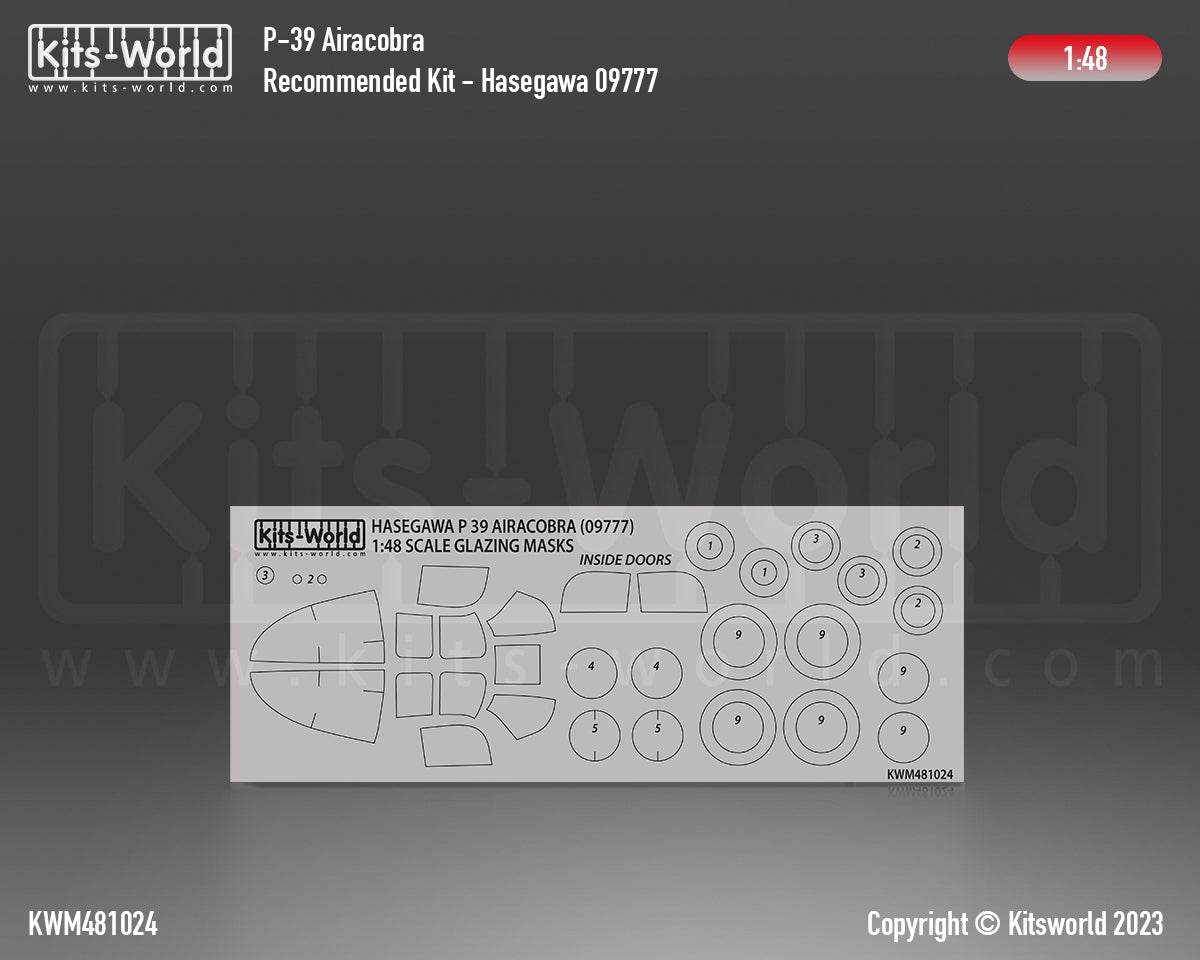 Kits-World KWM481024 1:48 Bell P-39 Airacobra wheels & canopy frame paint masks