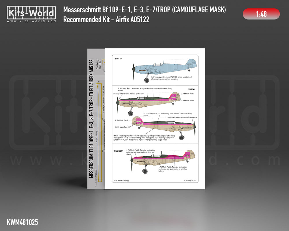 Kits-World KWM481025 1:48 Messerschmitt Bf-109E-1, Bf-109E-3, Bf-109E-7
