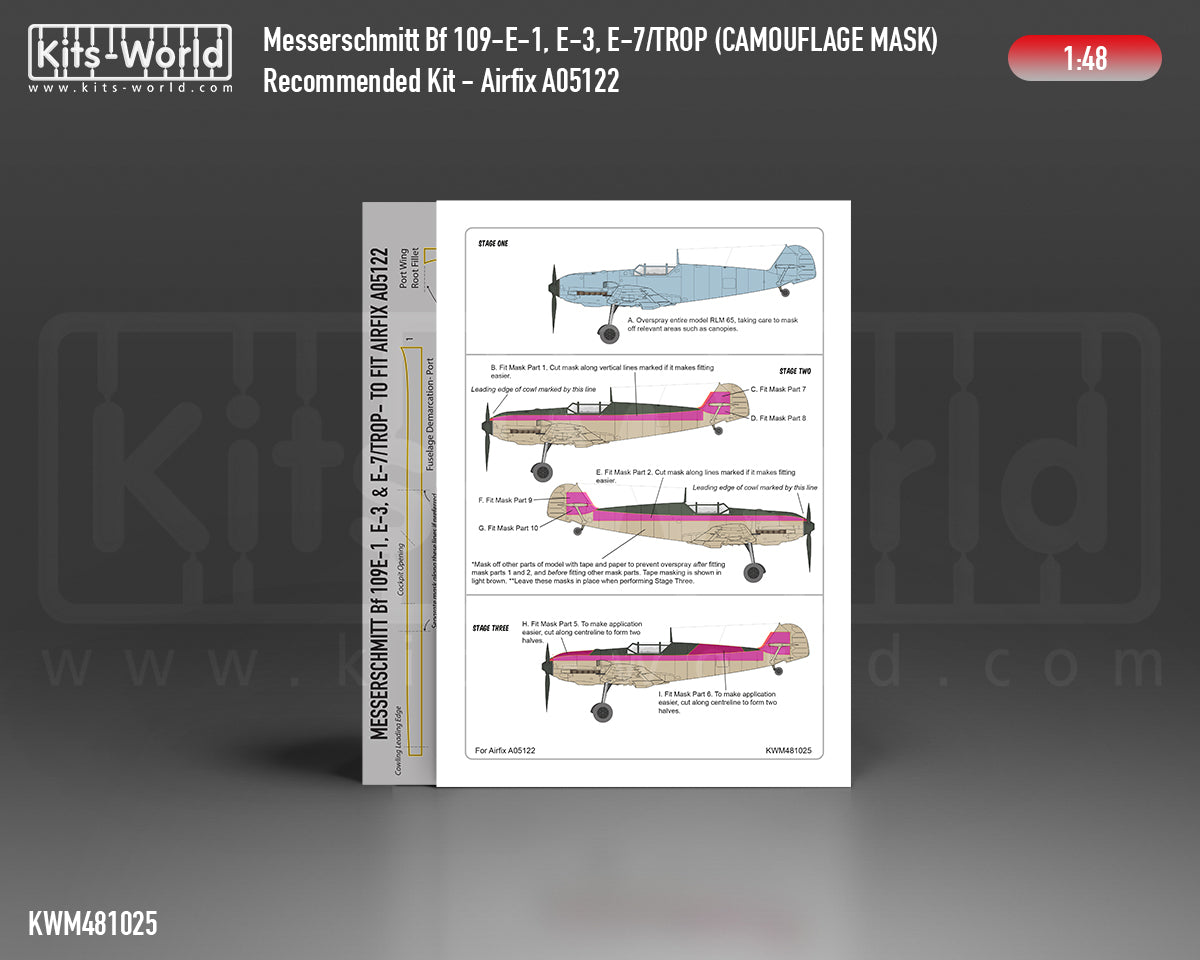Kits-World KWM481025 1:48 Messerschmitt Bf-109E-1, Bf-109E-3, Bf-109E-7