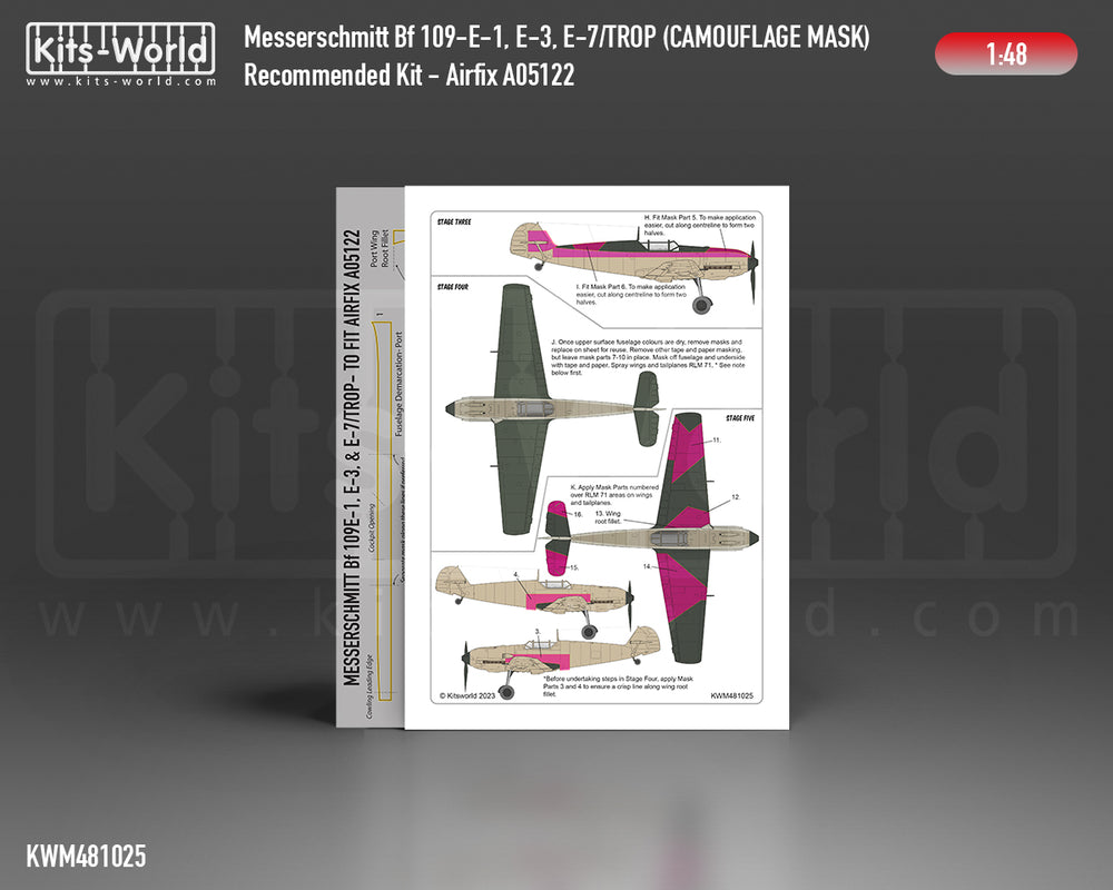 Kits-World KWM481025 1:48 Messerschmitt Bf-109E-1, Bf-109E-3, Bf-109E-7