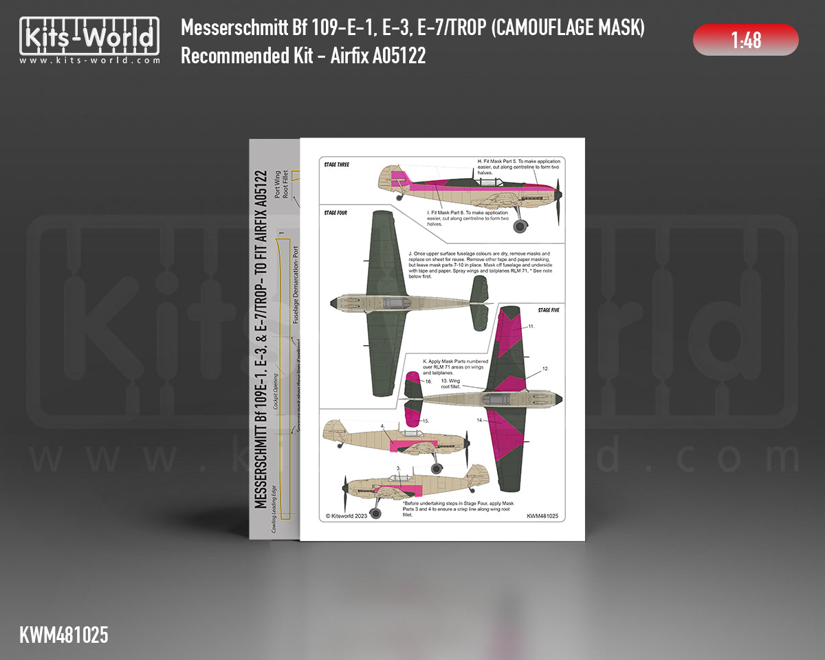 Kits-World KWM481025 1:48 Messerschmitt Bf-109E-1, Bf-109E-3, Bf-109E-7