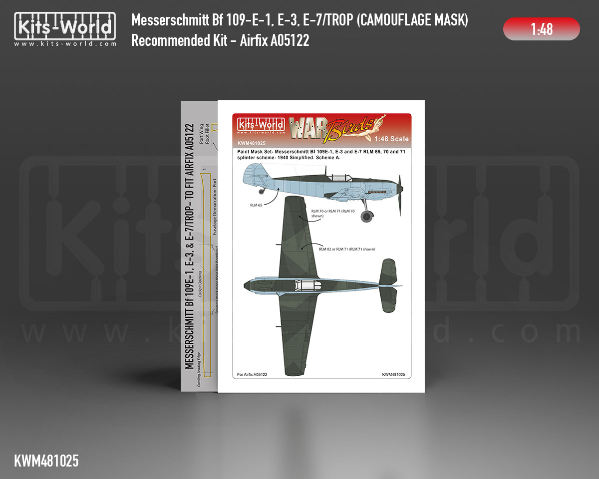 Kits-World KWM481025 1:48 Messerschmitt Bf-109E-1, Bf-109E-3, Bf-109E-7