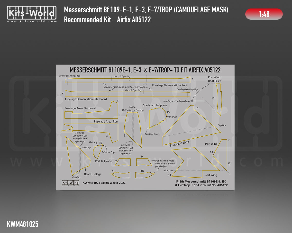 Kits-World KWM481025 1:48 Messerschmitt Bf-109E-1, Bf-109E-3, Bf-109E-7