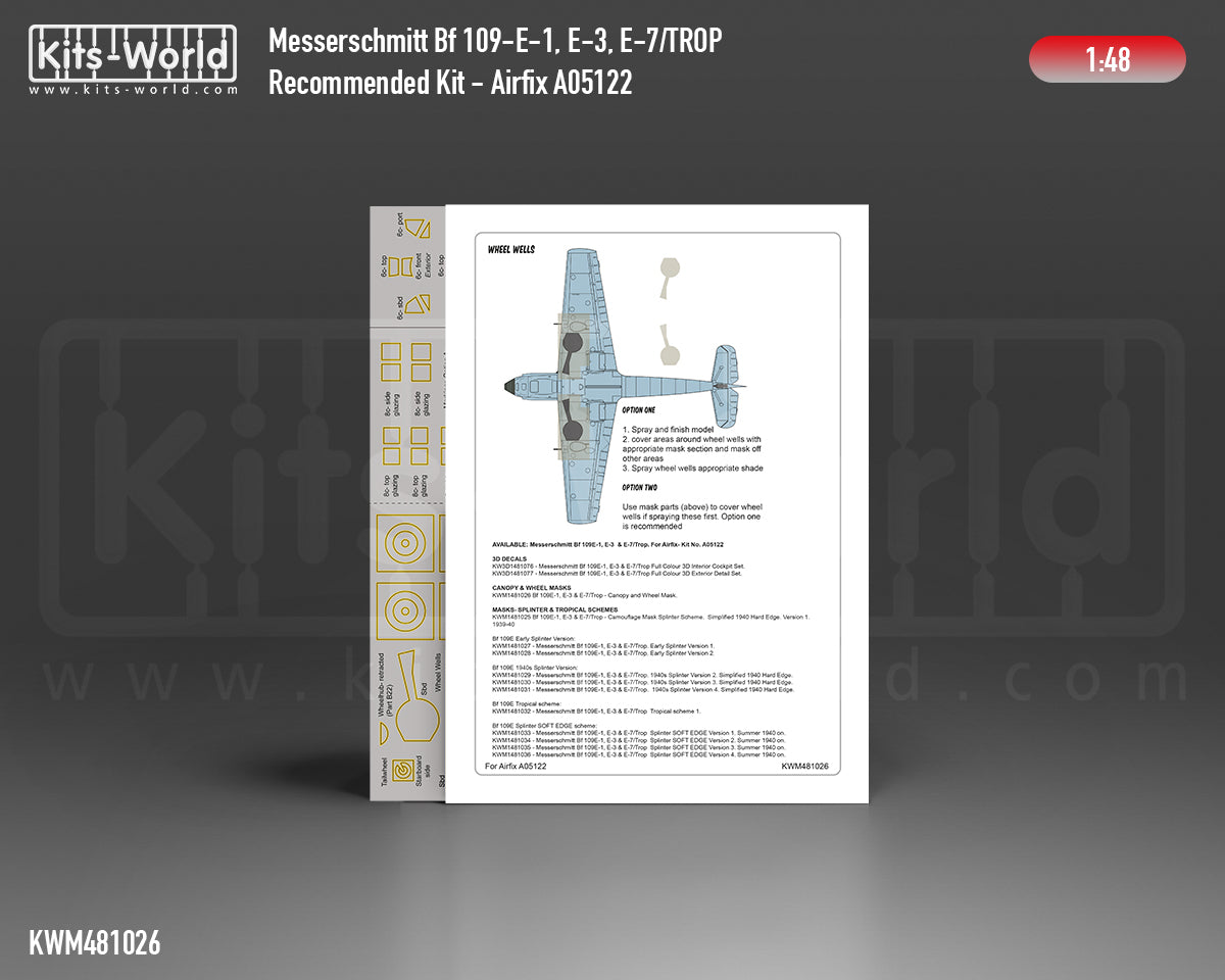 Kits-World KWM481026 1:48 Messerschmitt Bf-109E-1, Bf-109E-3, Bf-109E-7