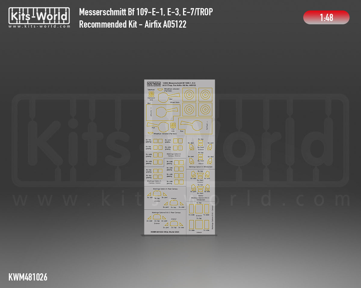 Kits-World KWM481026 1:48 Messerschmitt Bf-109E-1, Bf-109E-3, Bf-109E-7