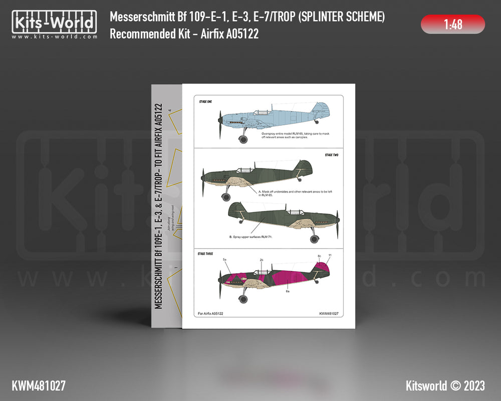 Kits-World KWM481027 1:48 Messerschmitt Bf-109E-1, Bf-109E-3, Bf-109E-7