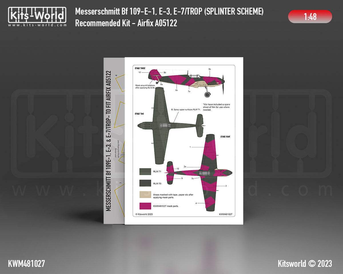 Kits-World KWM481027 1:48 Messerschmitt Bf-109E-1, Bf-109E-3, Bf-109E-7