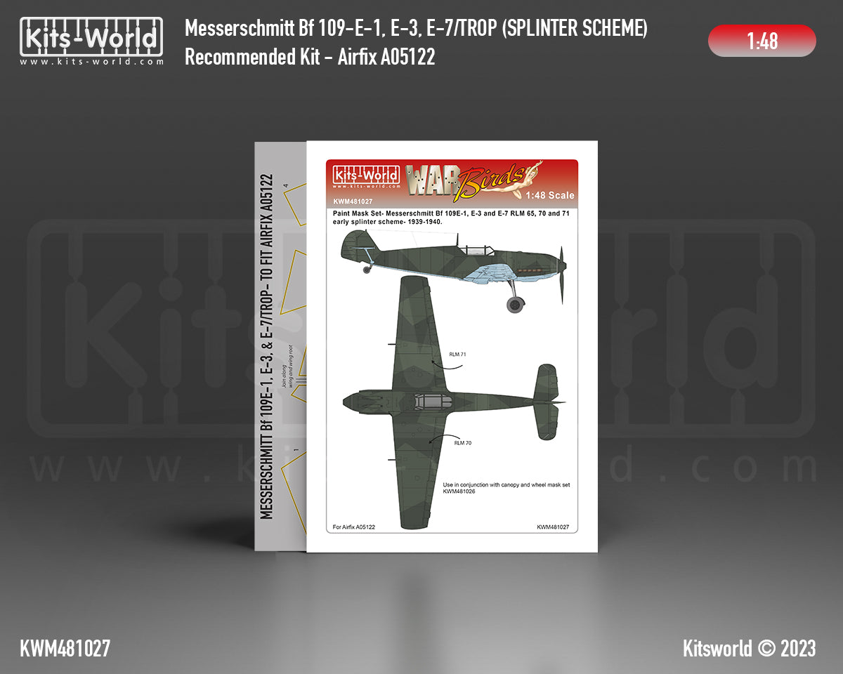 Kits-World KWM481027 1:48 Messerschmitt Bf-109E-1, Bf-109E-3, Bf-109E-7