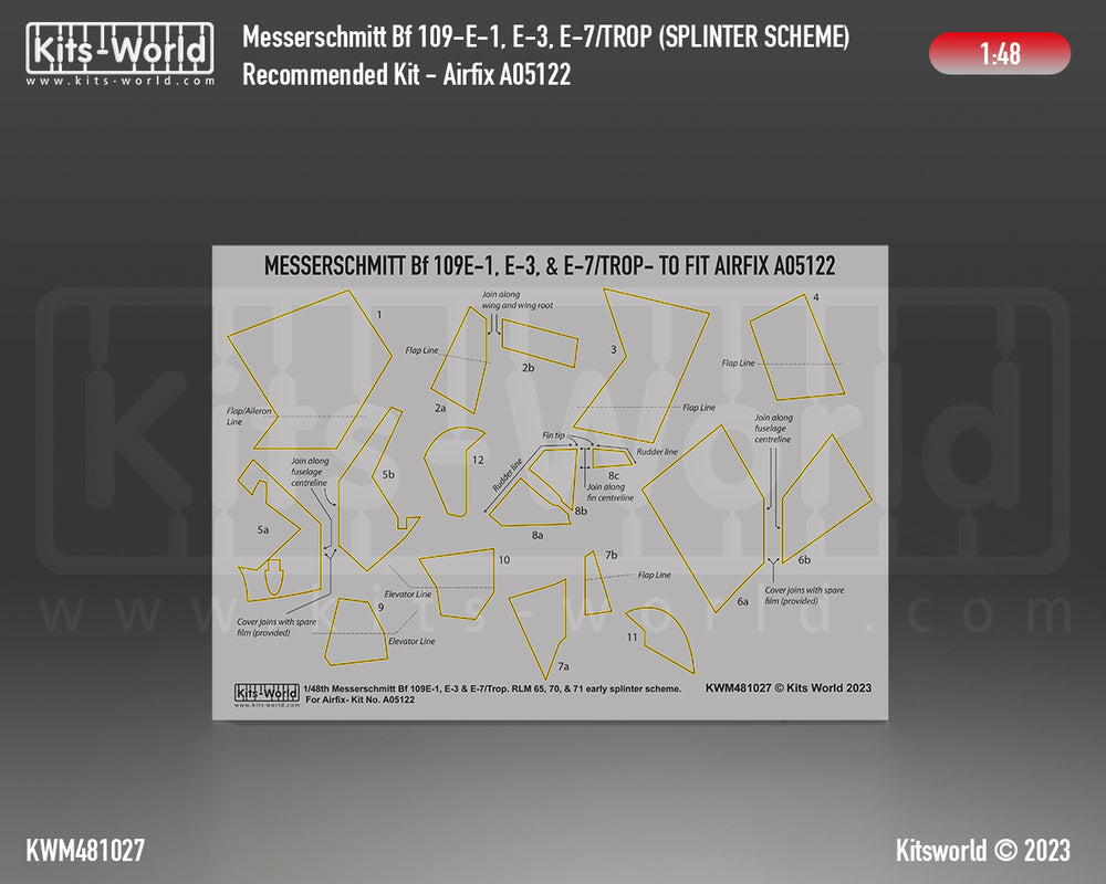 Kits-World KWM481027 1:48 Messerschmitt Bf-109E-1, Bf-109E-3, Bf-109E-7