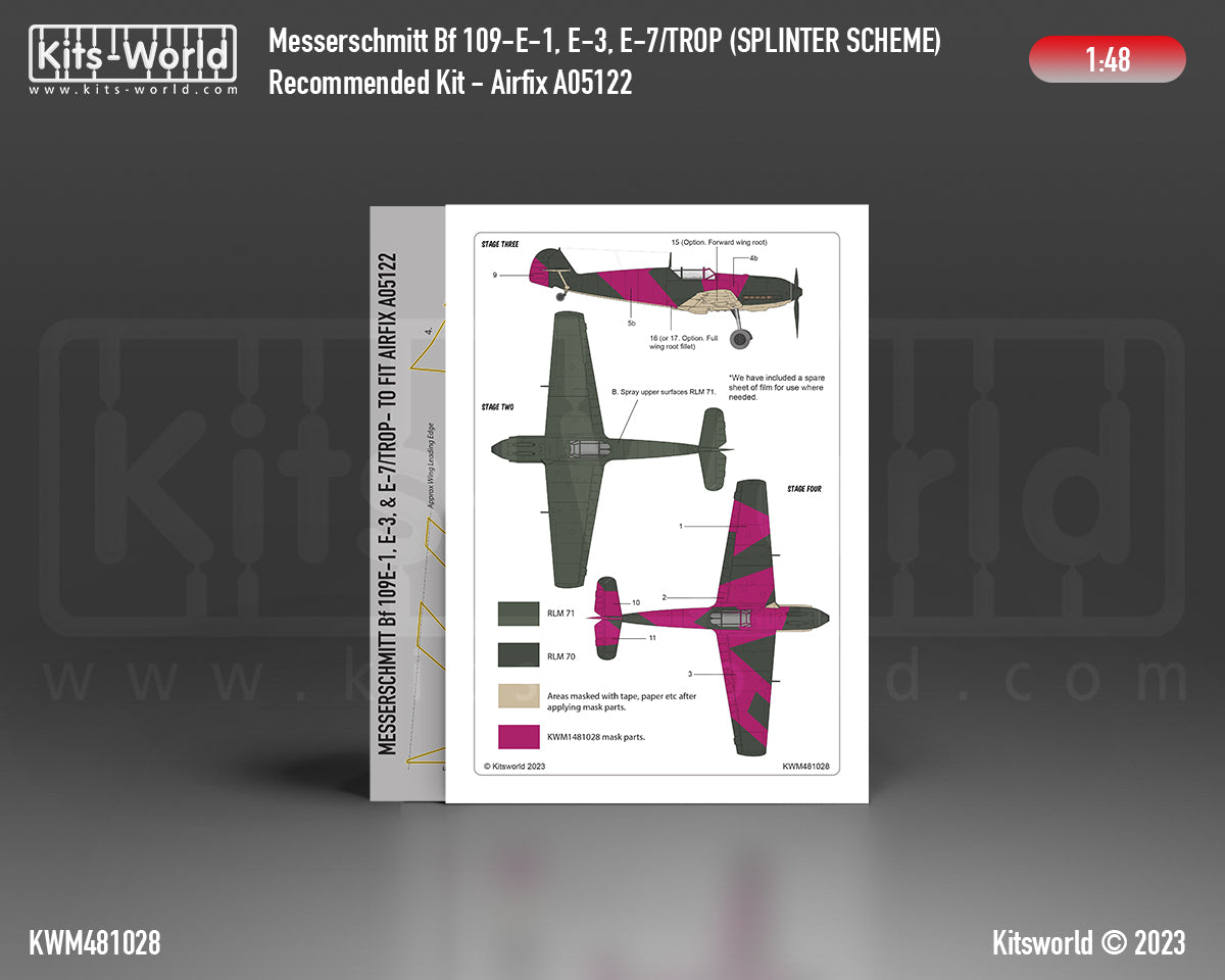 Kits-World KWM481028 1:48 Messerschmitt Bf-109E-1, Bf-109E-3, Bf-109E-7