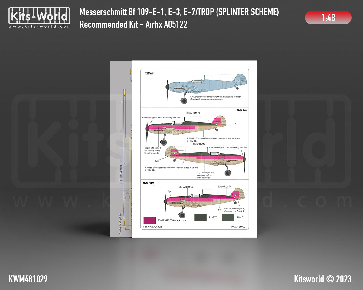 Kits-World KWM481029 1:48 Messerschmitt Bf-109E-1, Bf-109E-3, Bf-109E-7