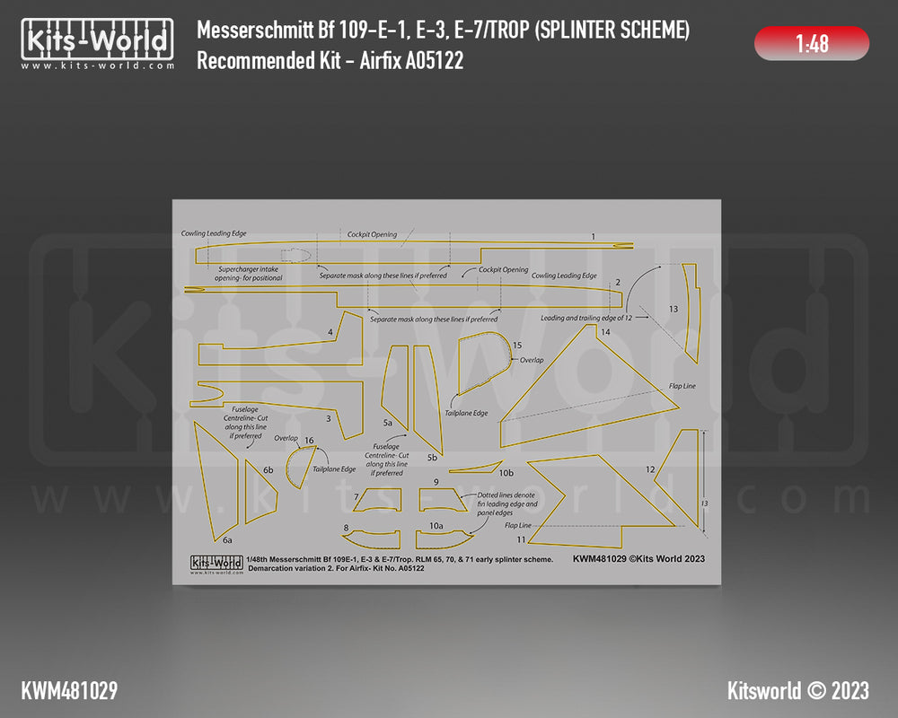Kits-World KWM481029 1:48 Messerschmitt Bf-109E-1, Bf-109E-3, Bf-109E-7