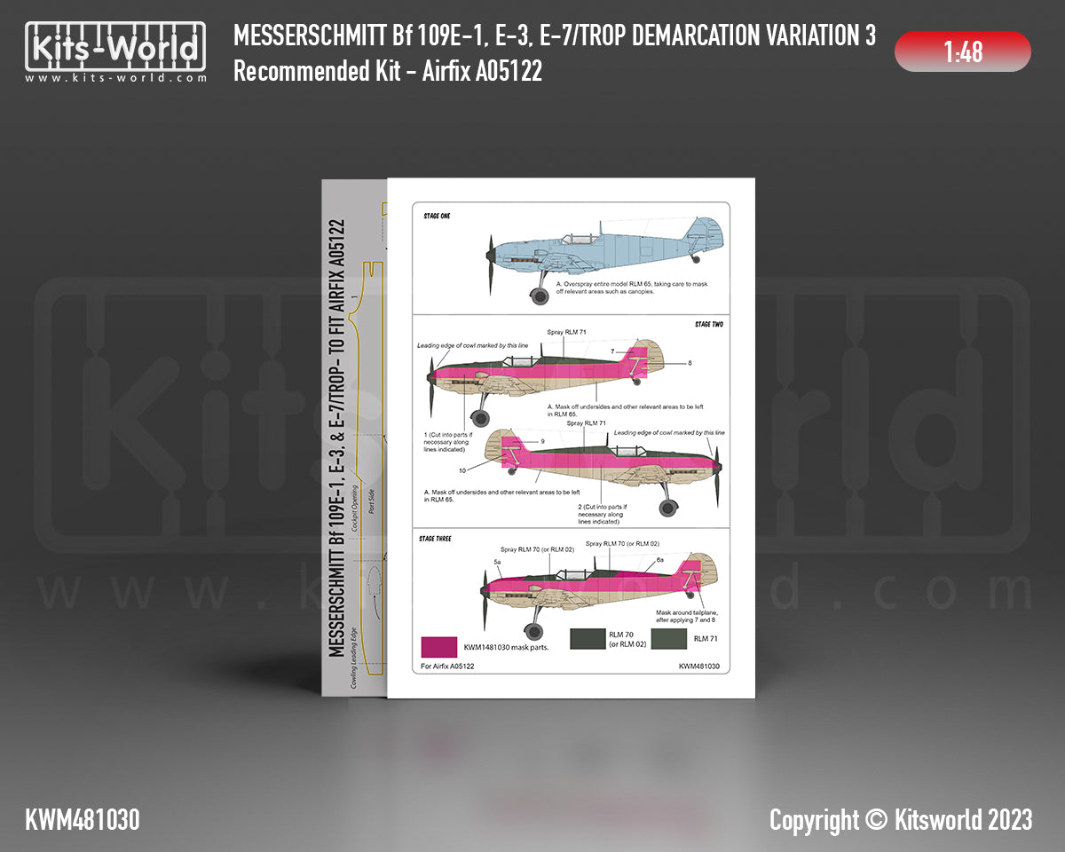 Kits-World KWM481030 1:48 Messerschmitt Bf-109E-1, Bf-109E-3, Bf-109E-7