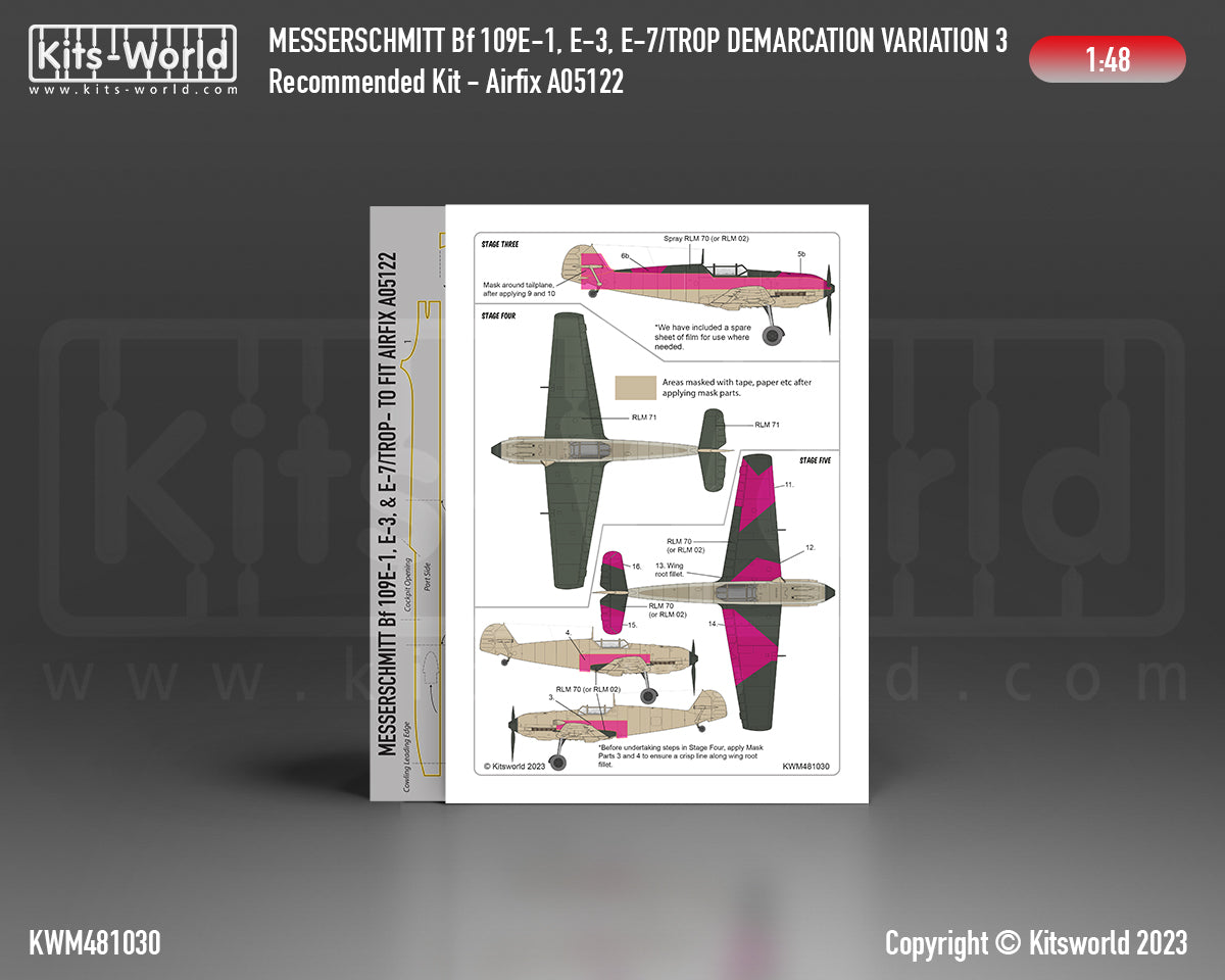 Kits-World KWM481030 1:48 Messerschmitt Bf-109E-1, Bf-109E-3, Bf-109E-7