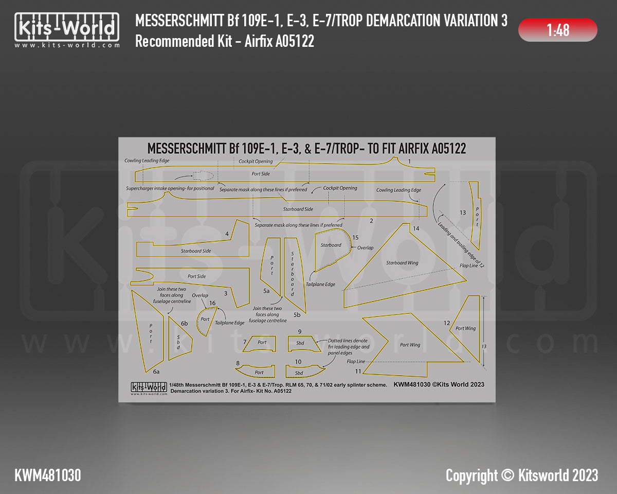 Kits-World KWM481030 1:48 Messerschmitt Bf-109E-1, Bf-109E-3, Bf-109E-7