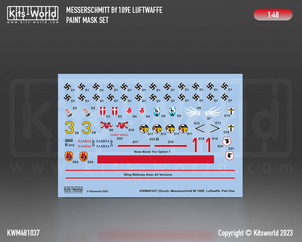 Kits-World KWM481037 Bf-109E Luftwaffe Stencil Mask/Decal 1:48