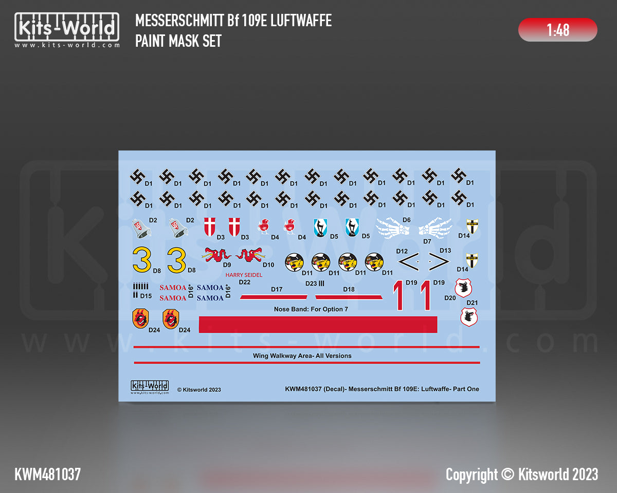 Kits-World KWM481037 Bf-109E Luftwaffe Stencil Mask/Decal 1:48