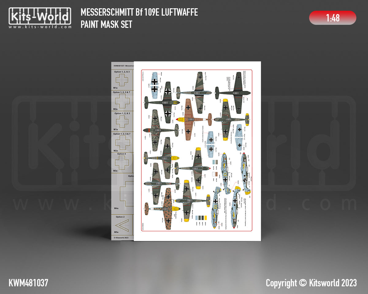 Kits-World KWM481037 Bf-109E Luftwaffe Stencil Mask/Decal 1:48