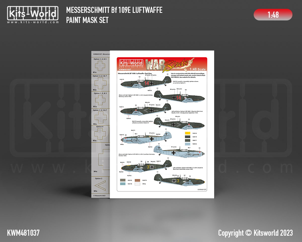 Kits-World KWM481037 Bf-109E Luftwaffe Stencil Mask/Decal 1:48
