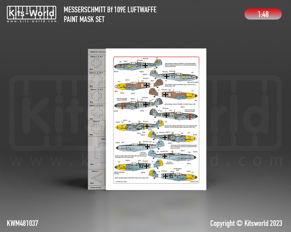 Kits-World KWM481037 Bf-109E Luftwaffe Stencil Mask/Decal 1:48