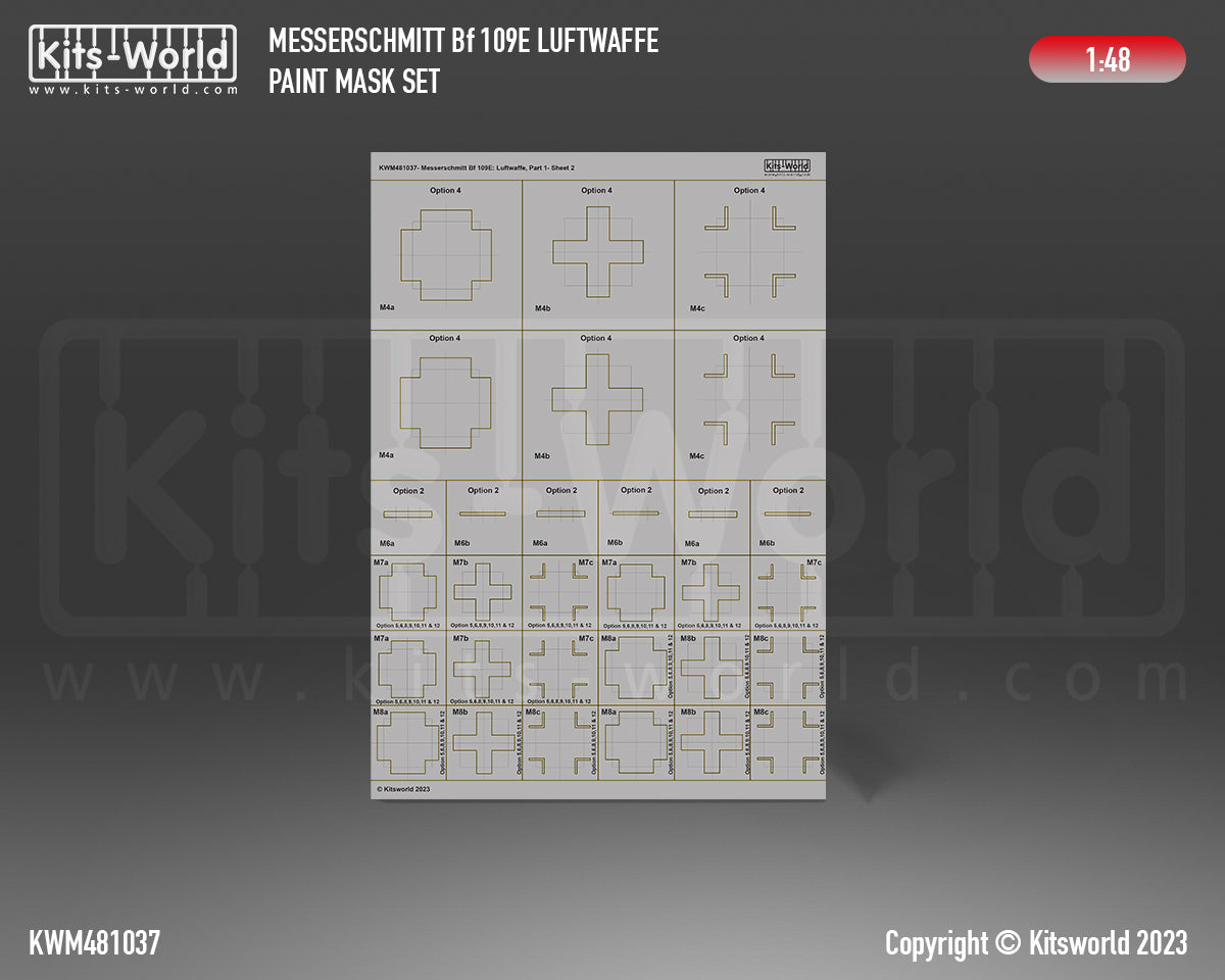 Kits-World KWM481037 Bf-109E Luftwaffe Stencil Mask/Decal 1:48