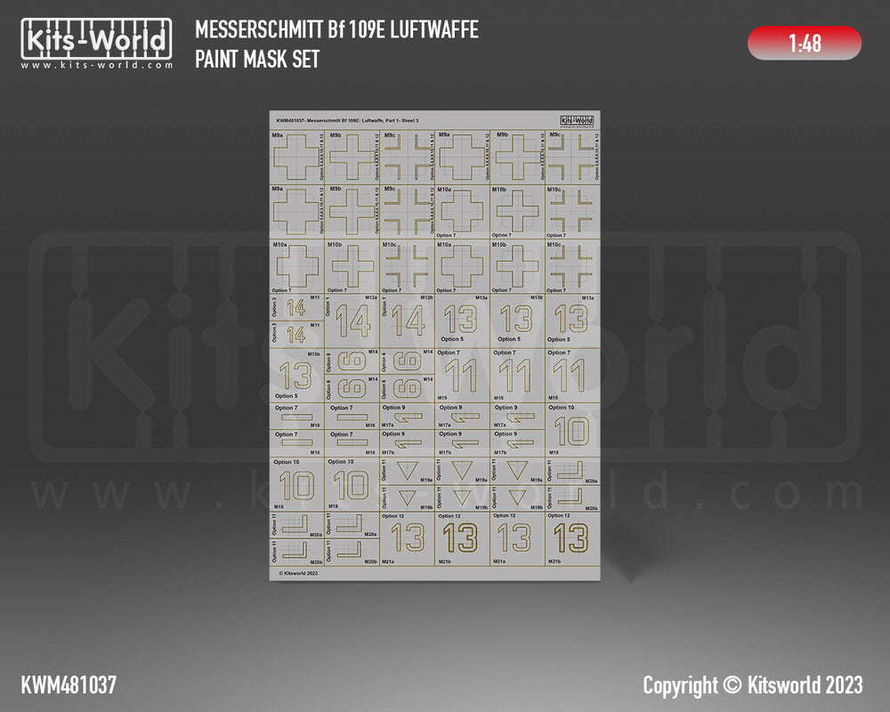 Kits-World KWM481037 Bf-109E Luftwaffe Stencil Mask/Decal 1:48
