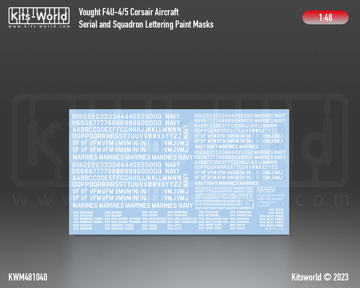 Kits-World KWM481040 F4U-4/5 Corsair Serial/Lettering Masks 1:48